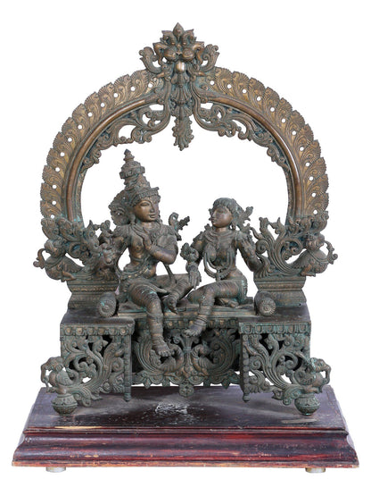 32'' Radha-Krishna Seated On Kirtimukha Throne | Panchaloha Bronze Statue | Decorative Bronze Idol | Bronze Statue For Temple