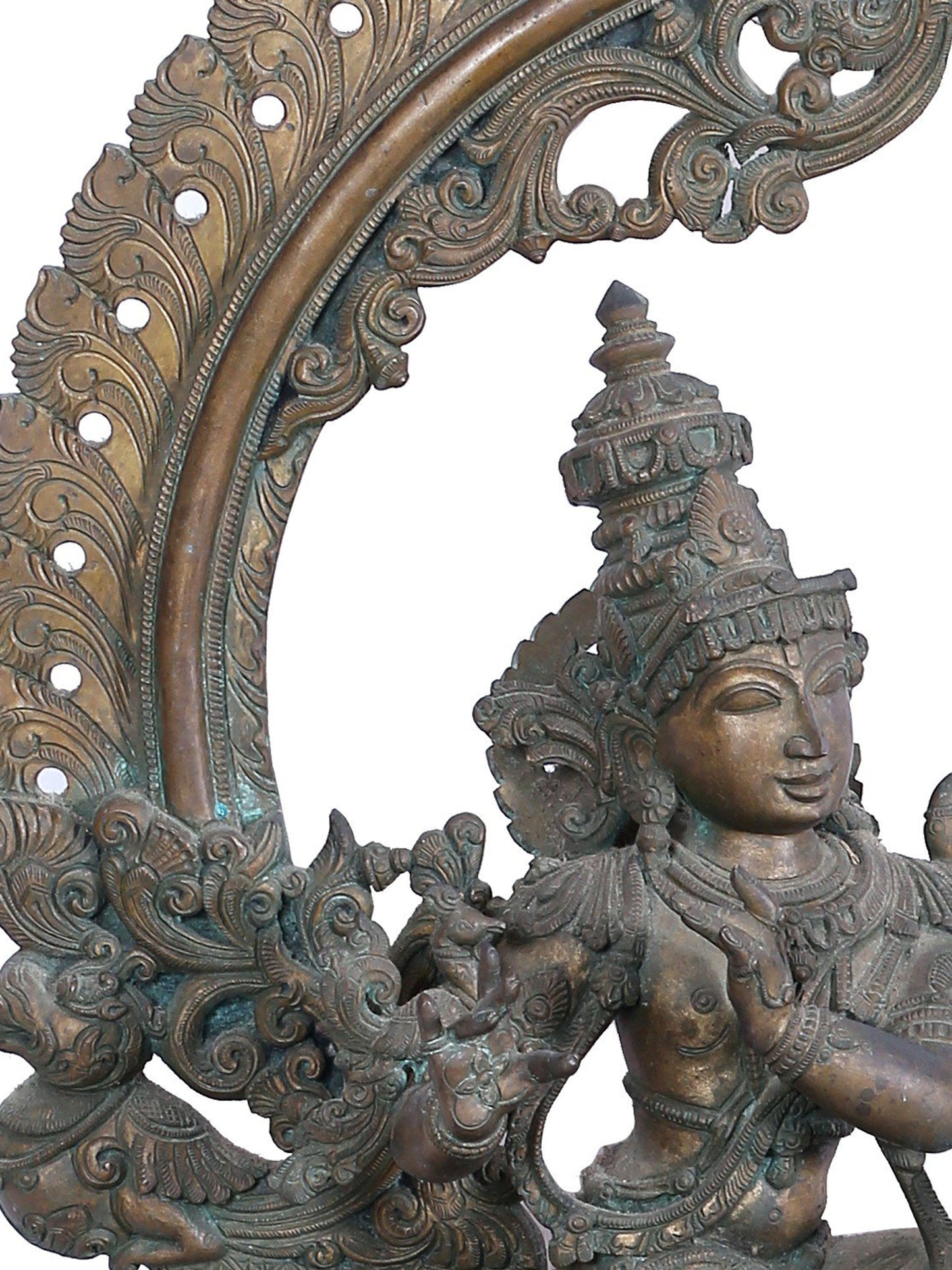 32'' Radha-Krishna Seated On Kirtimukha Throne | Panchaloha Bronze Statue | Decorative Bronze Idol | Bronze Statue For Temple