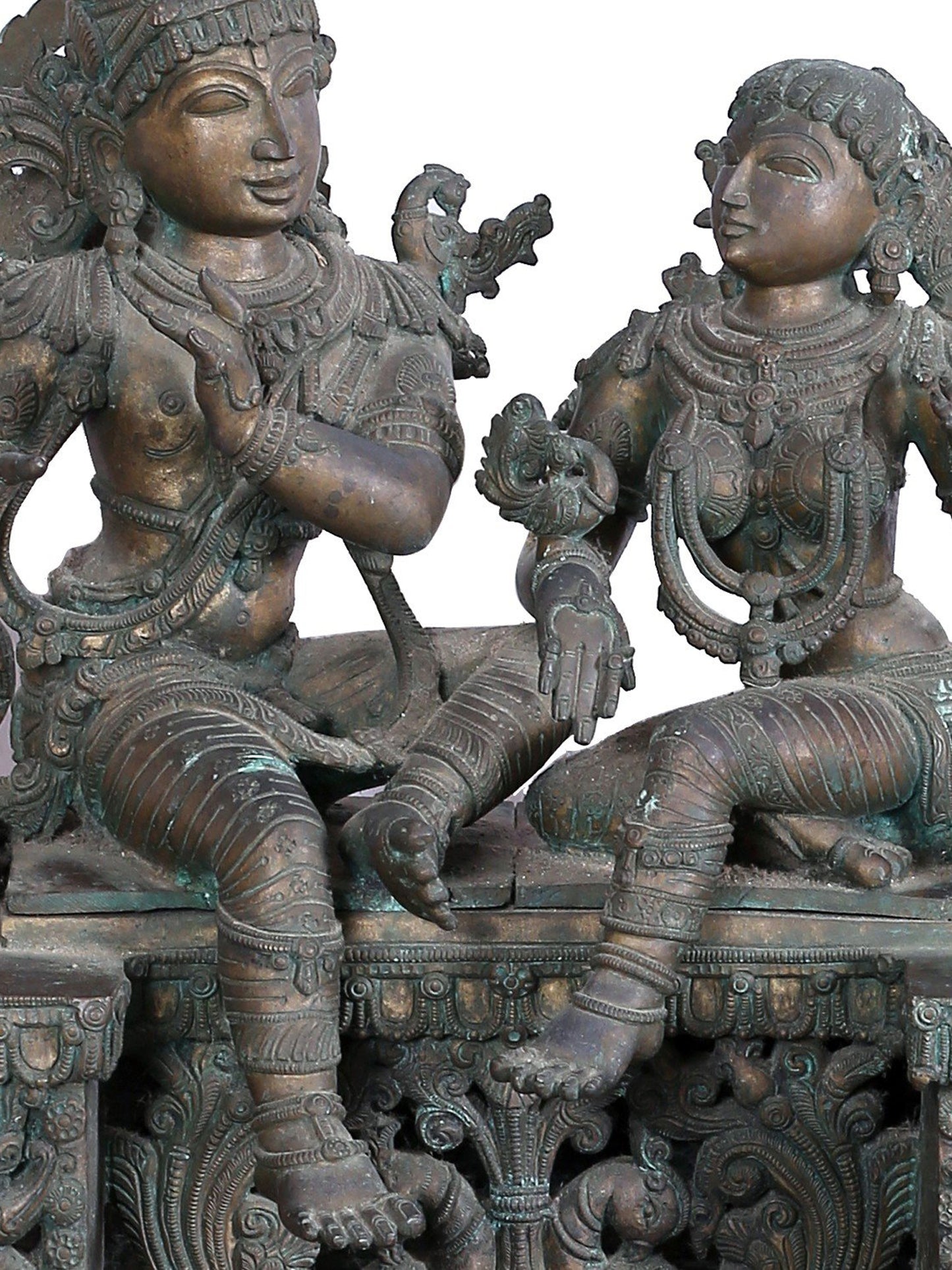 32'' Radha-Krishna Seated On Kirtimukha Throne | Panchaloha Bronze Statue | Decorative Bronze Idol | Bronze Statue For Temple