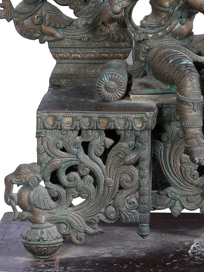 32'' Radha-Krishna Seated On Kirtimukha Throne | Panchaloha Bronze Statue | Decorative Bronze Idol | Bronze Statue For Temple