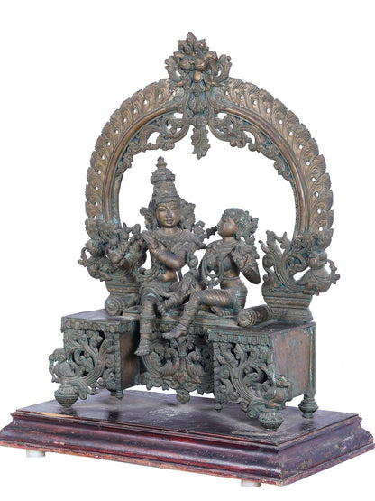 32'' Radha-Krishna Seated On Kirtimukha Throne | Panchaloha Bronze Statue | Decorative Bronze Idol | Bronze Statue For Temple