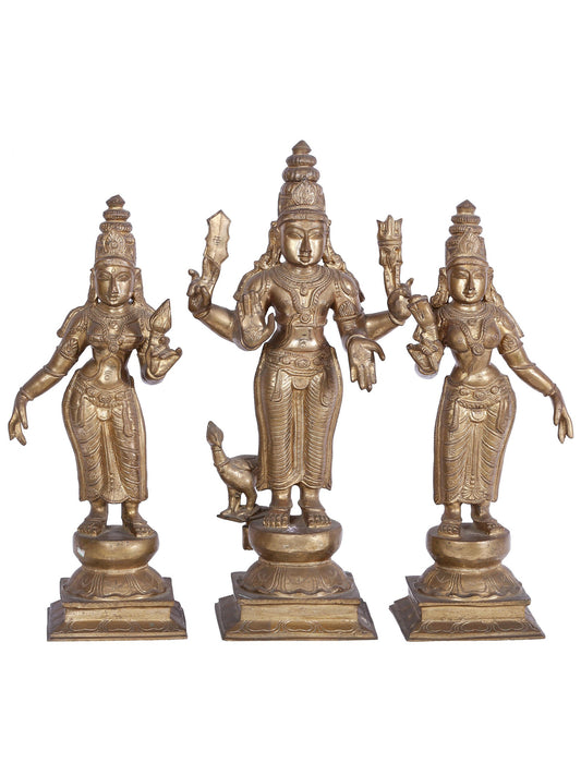 19'' Subramanya (Kartikeya) With Devasena And Valli | Panchaloha Bronze Statue