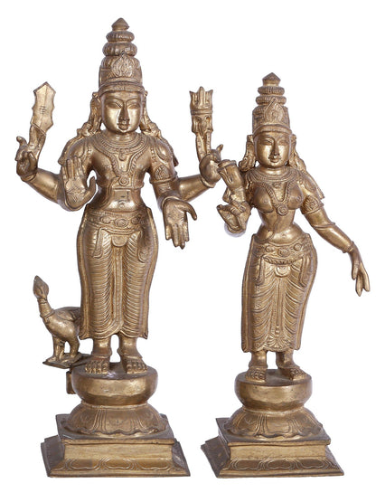 19'' Subramanya (Kartikeya) With Devasena And Valli | Panchaloha Bronze Statue