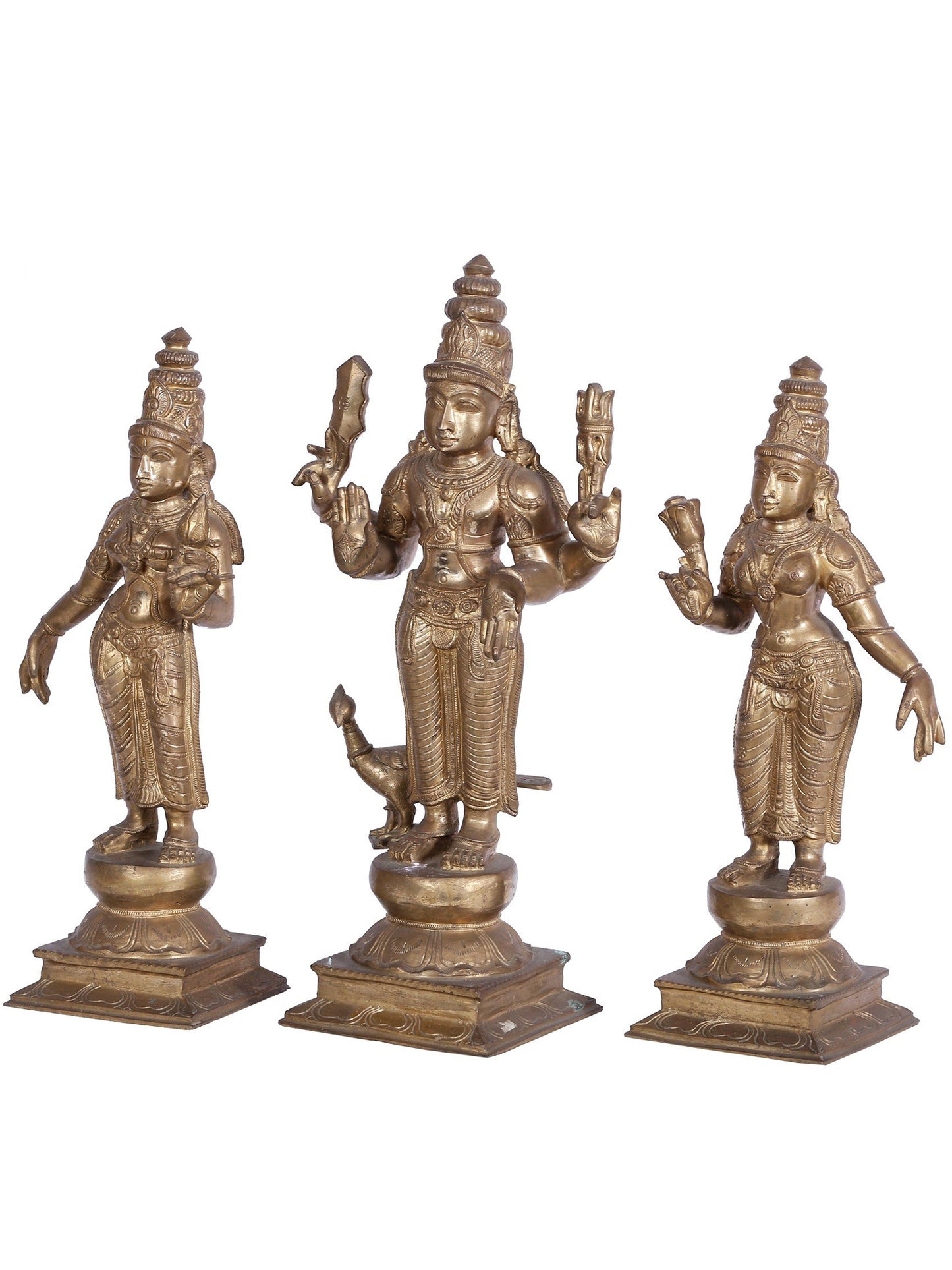 19'' Subramanya (Kartikeya) With Devasena And Valli | Panchaloha Bronze Statue