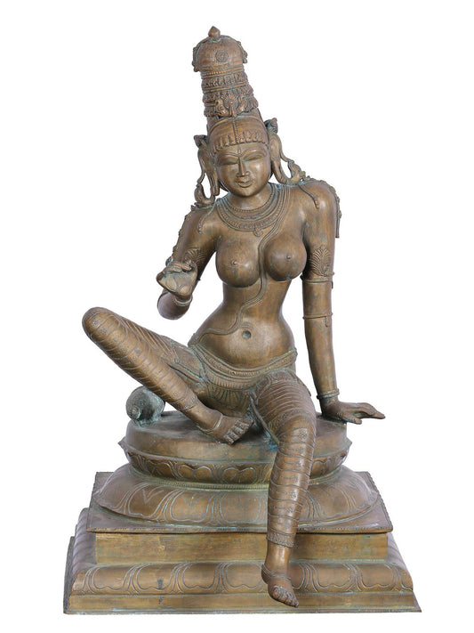 29'' Devi Uma (Bhoga Shakti) | Panchaloha Bronze Statue From Swamimalai | Parvati Bronze Statue