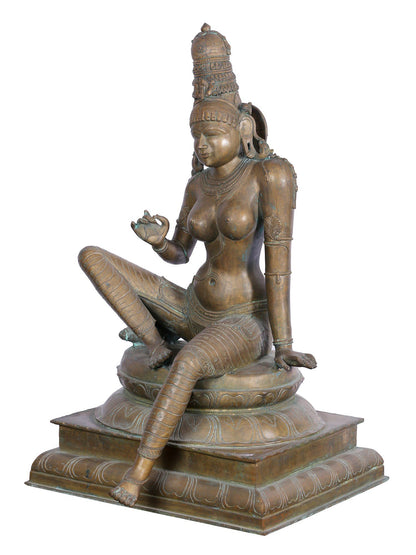 29'' Devi Uma (Bhoga Shakti) | Panchaloha Bronze Statue From Swamimalai | Parvati Bronze Statue