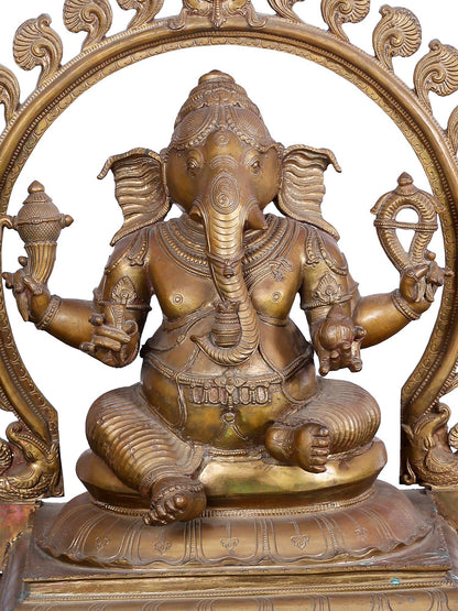 22'' Lord Ganesha Seated On Throne | Panchaloha Bronze Statue From Swamimalai | Statue For Temple