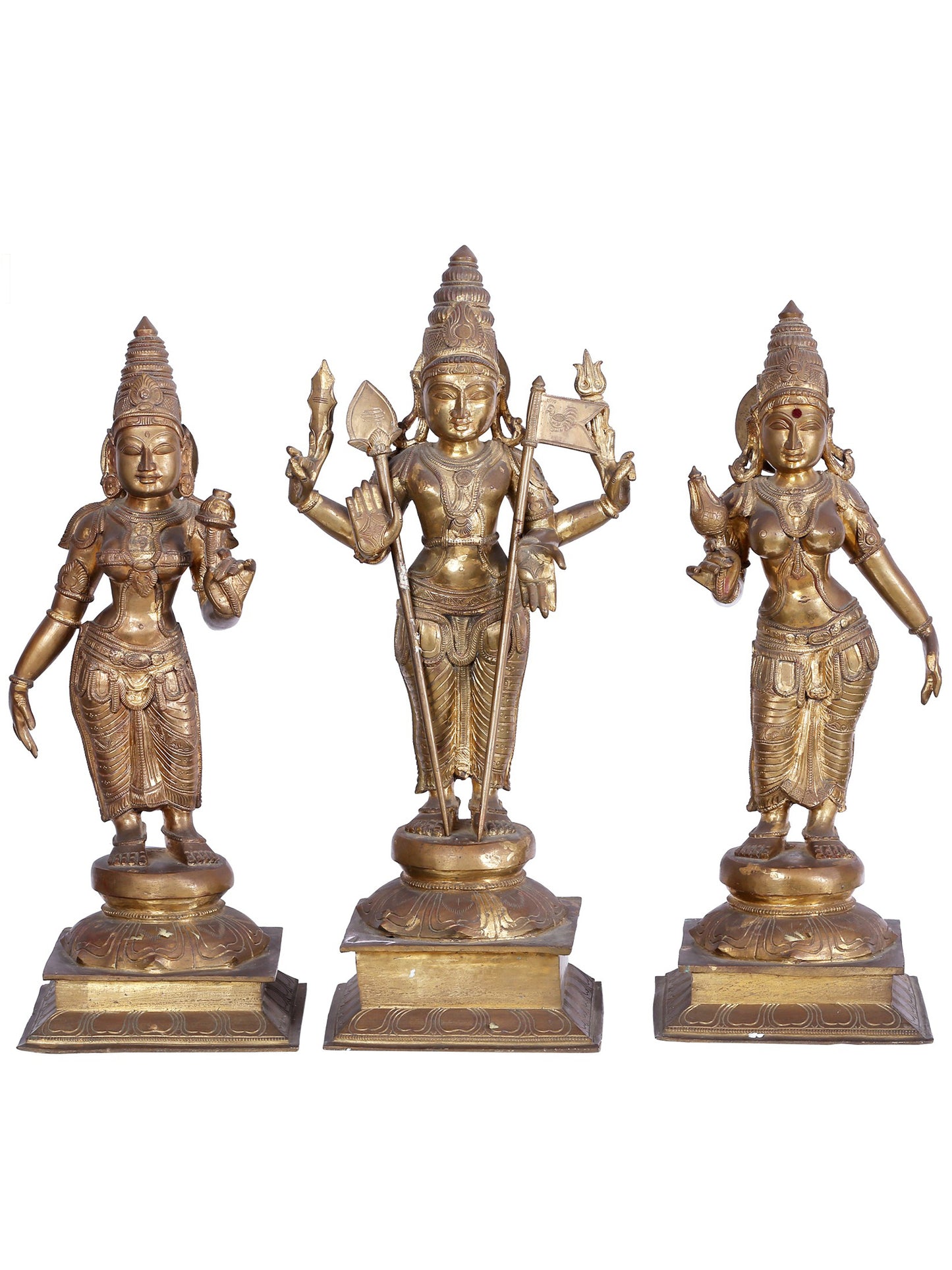 22" Trio Of Lord Murugan (Karttikeya) Bronze Statue With Devasena And Valli | Bronze Statue For Temple.