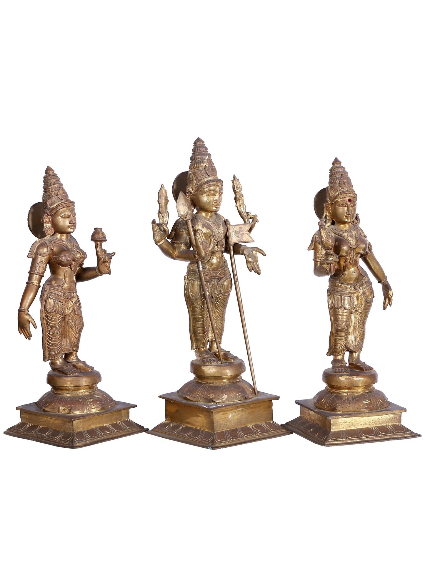 22" Trio Of Lord Murugan (Karttikeya) Bronze Statue With Devasena And Valli | Bronze Statue For Temple.