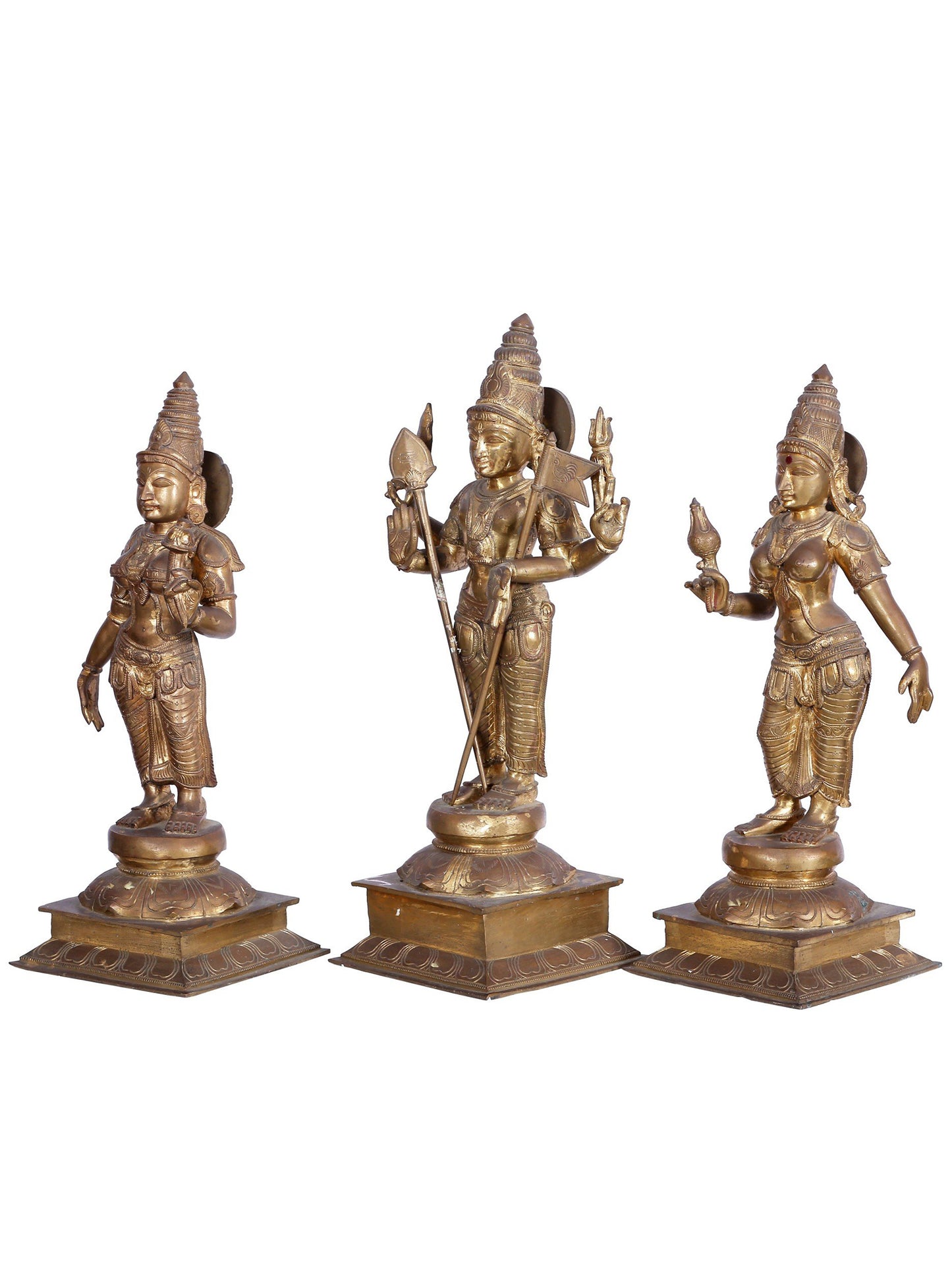 22" Trio Of Lord Murugan (Karttikeya) Bronze Statue With Devasena And Valli | Bronze Statue For Temple.