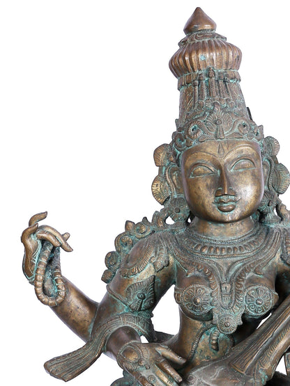 33'' Large Dancing Goddess Saraswati Idol | Panchaloha Bronze Statue | Statue For Temple