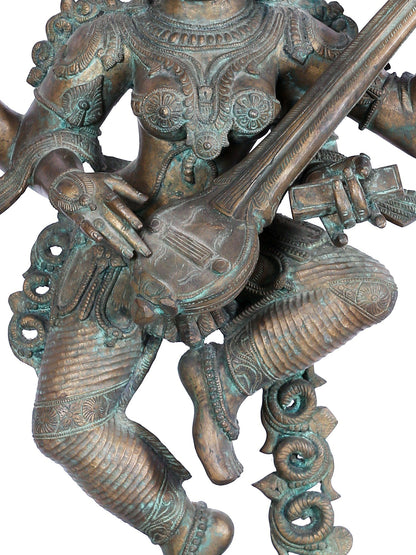 33'' Large Dancing Goddess Saraswati Idol | Panchaloha Bronze Statue | Statue For Temple