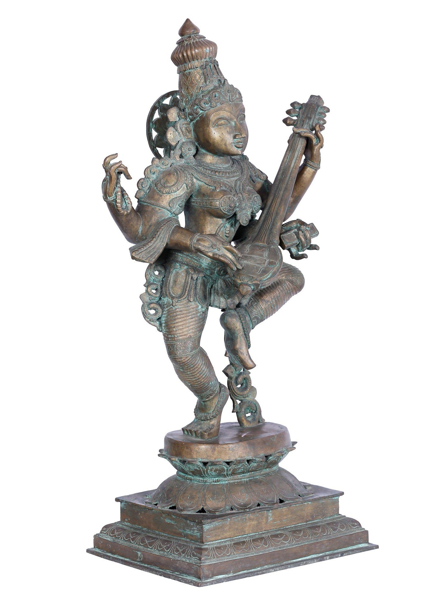 33'' Large Dancing Goddess Saraswati Idol | Panchaloha Bronze Statue | Statue For Temple