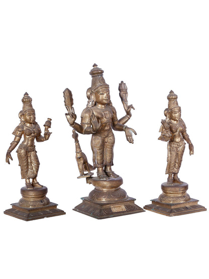 19" Lord Subramanya Sith His Consorts Devasena And Valli | Madhuchista Vidhana (Lost-Wax) | Panchaloha Bronze Statue From Swamimalai