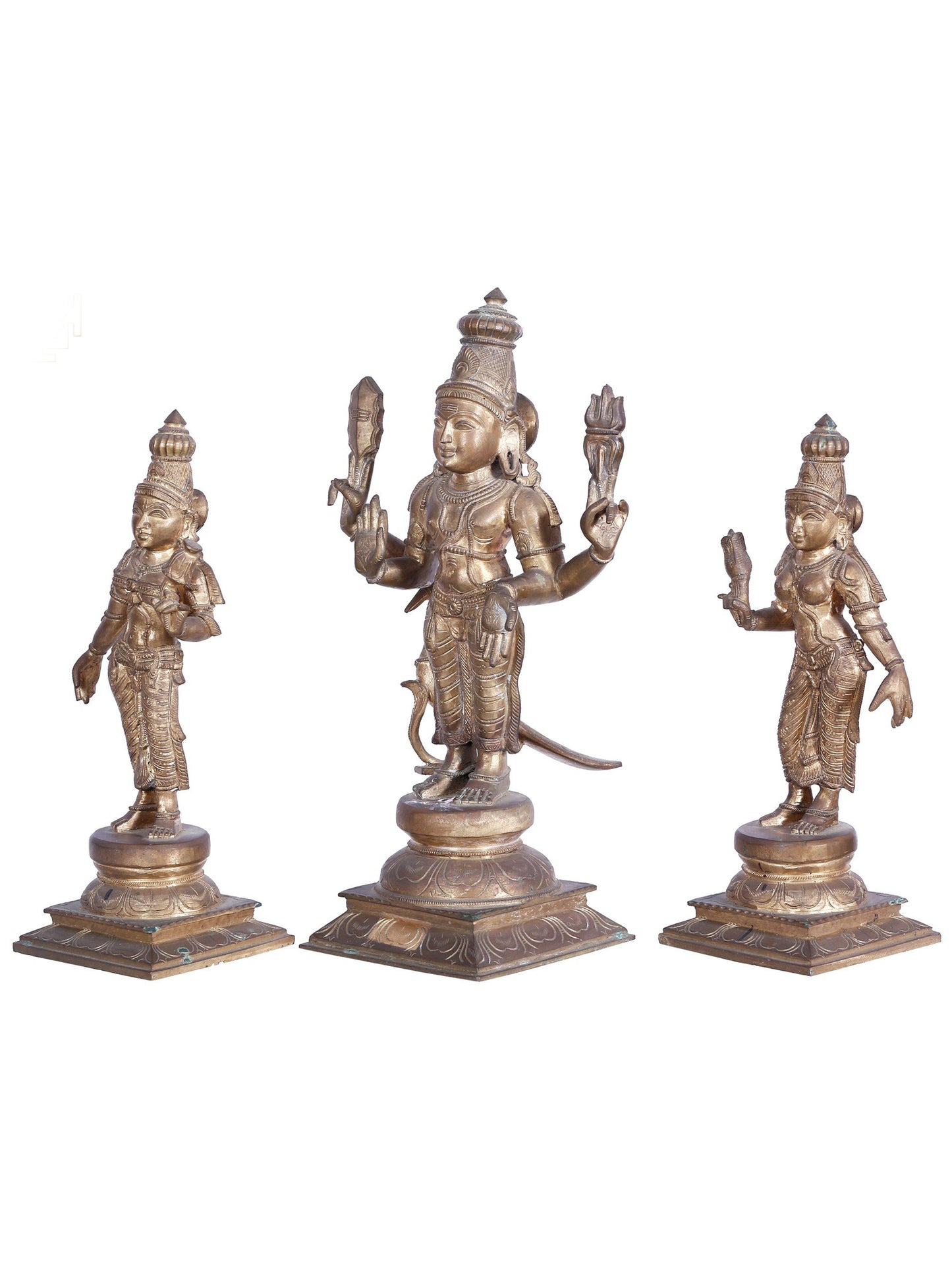 19" Lord Subramanya Sith His Consorts Devasena And Valli | Madhuchista Vidhana (Lost-Wax) | Panchaloha Bronze Statue From Swamimalai