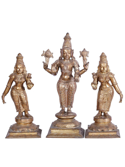 25'' Lord Perumal (Vishnu) With Sridevi And Bhudevi | Panchaloha Bronze Statue From Swamimalai