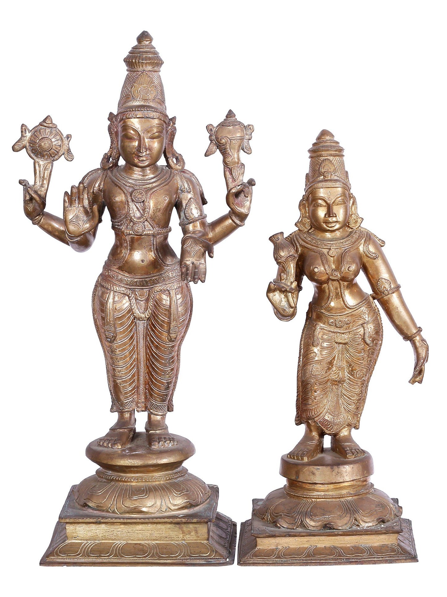 25'' Lord Perumal (Vishnu) With Sridevi And Bhudevi | Panchaloha Bronze Statue From Swamimalai