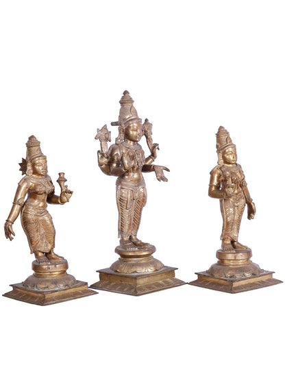 25'' Lord Perumal (Vishnu) With Sridevi And Bhudevi | Panchaloha Bronze Statue From Swamimalai