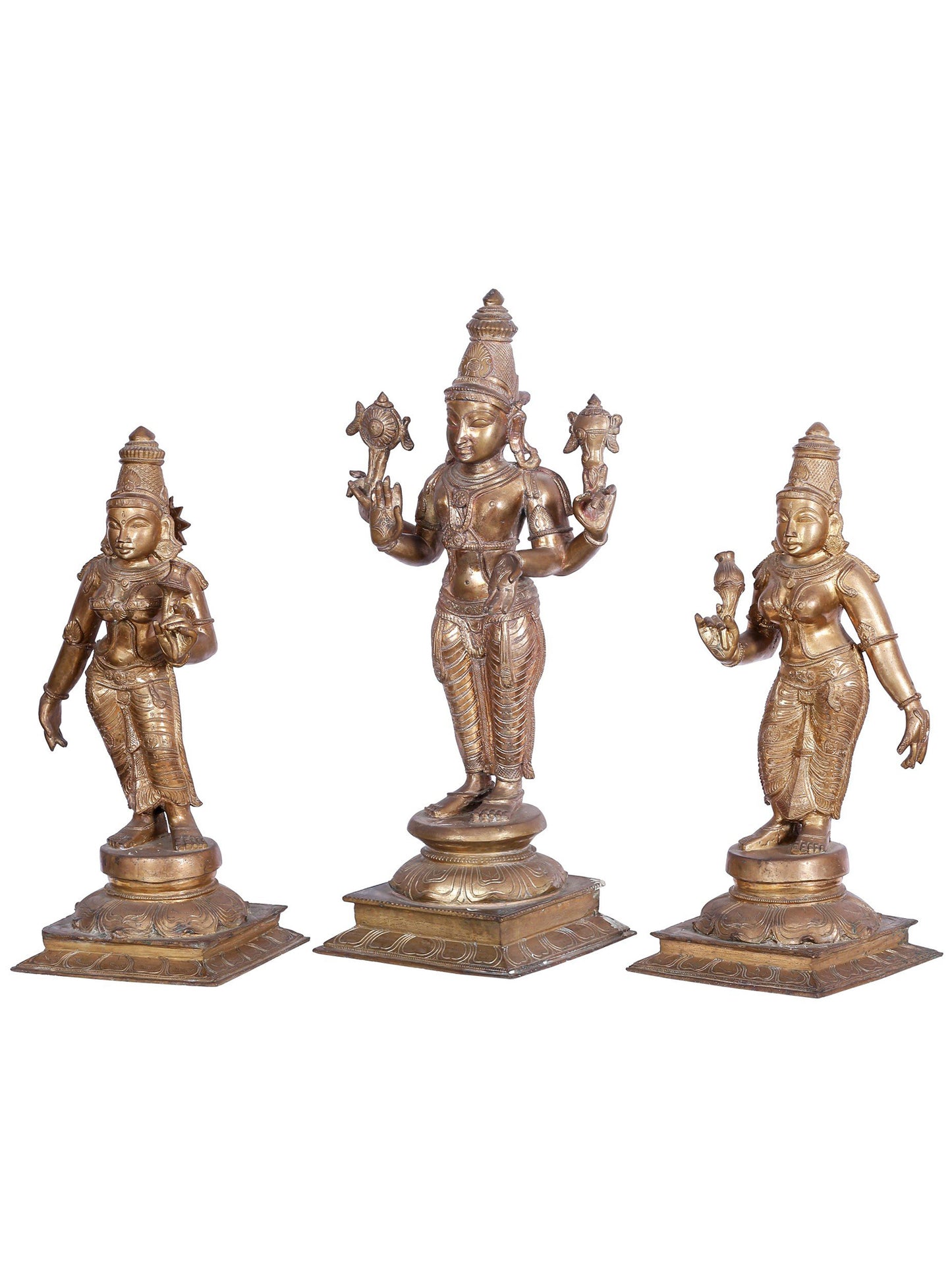 25'' Lord Perumal (Vishnu) With Sridevi And Bhudevi | Panchaloha Bronze Statue From Swamimalai