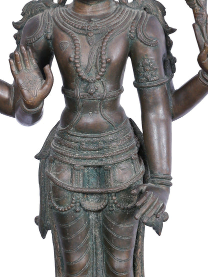 36'' Large Standing Lord Perumal (Vishnu) | Panchaloha Bronze Statue From Swamimalai