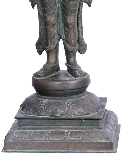 36'' Large Standing Lord Perumal (Vishnu) | Panchaloha Bronze Statue From Swamimalai