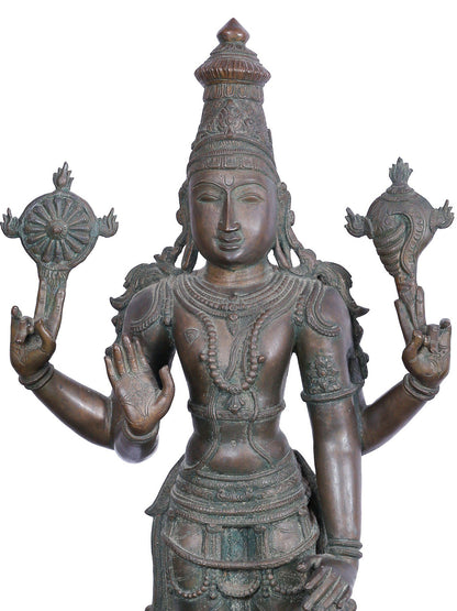 36'' Large Standing Lord Perumal (Vishnu) | Panchaloha Bronze Statue From Swamimalai