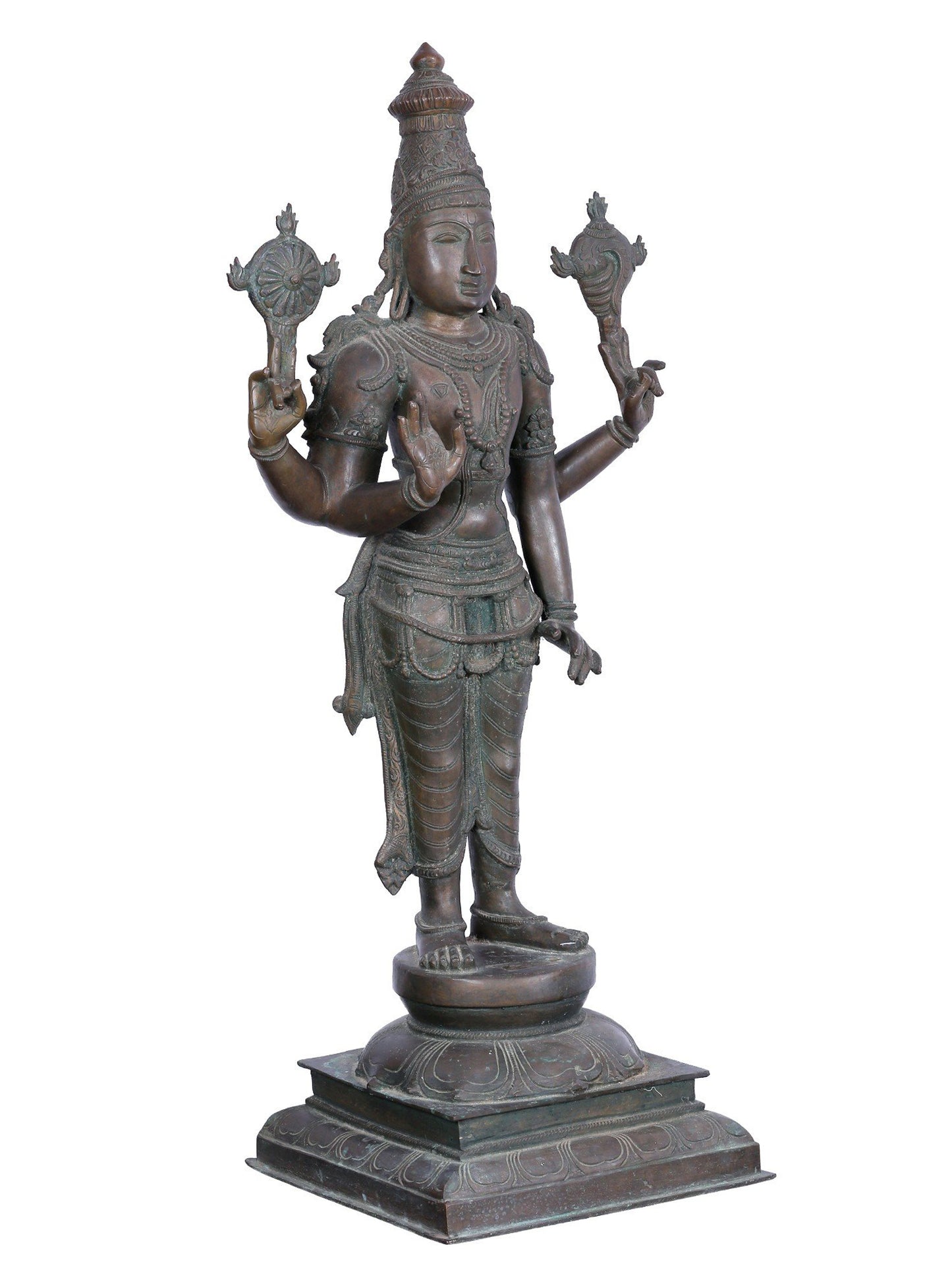 36'' Large Standing Lord Perumal (Vishnu) | Panchaloha Bronze Statue From Swamimalai