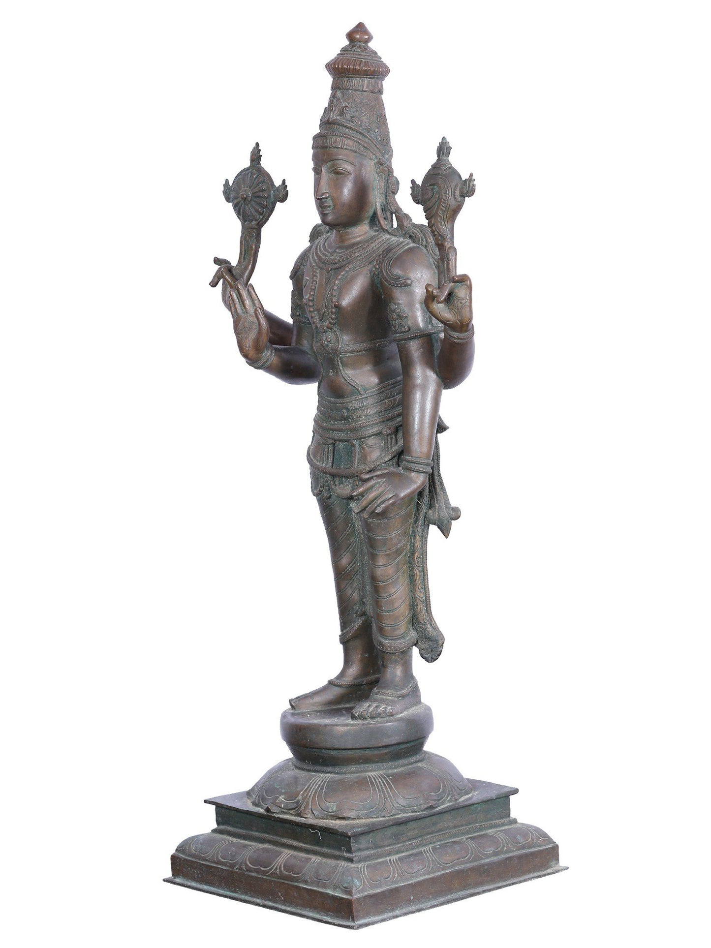 36'' Large Standing Lord Perumal (Vishnu) | Panchaloha Bronze Statue From Swamimalai