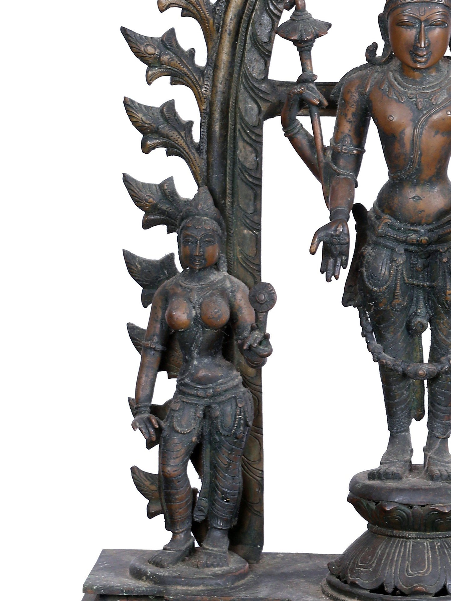 27'' Trio Of Lord Perumal With Bhudevi And Sridevi | Panchaloha Bronze Statue From Swamimalai