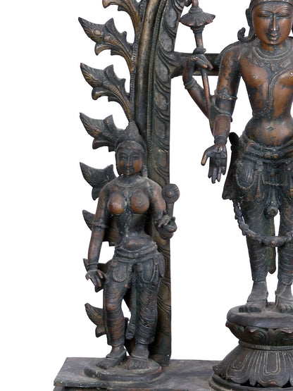 27'' Trio Of Lord Perumal With Bhudevi And Sridevi | Panchaloha Bronze Statue From Swamimalai