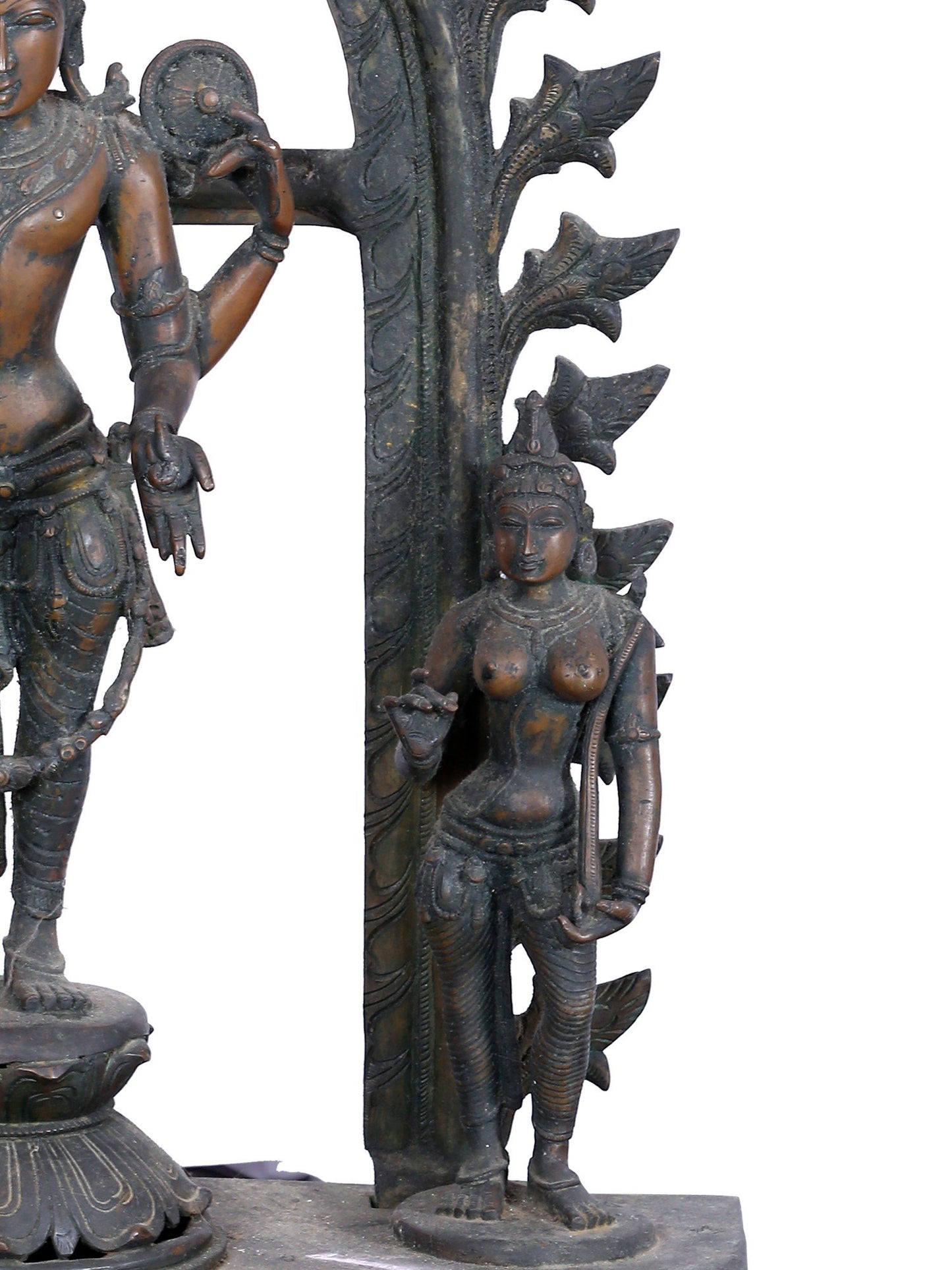 27'' Trio Of Lord Perumal With Bhudevi And Sridevi | Panchaloha Bronze Statue From Swamimalai