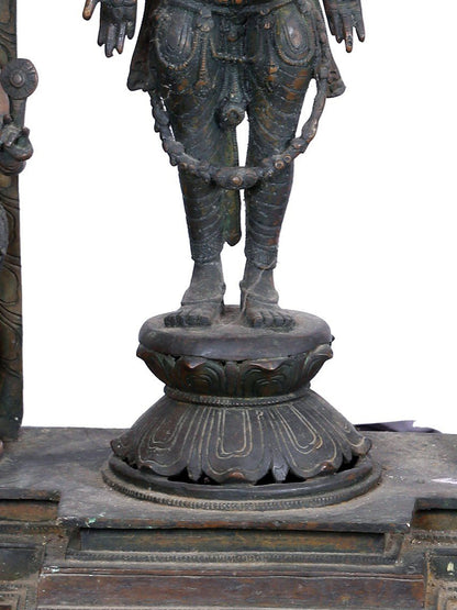 27'' Trio Of Lord Perumal With Bhudevi And Sridevi | Panchaloha Bronze Statue From Swamimalai