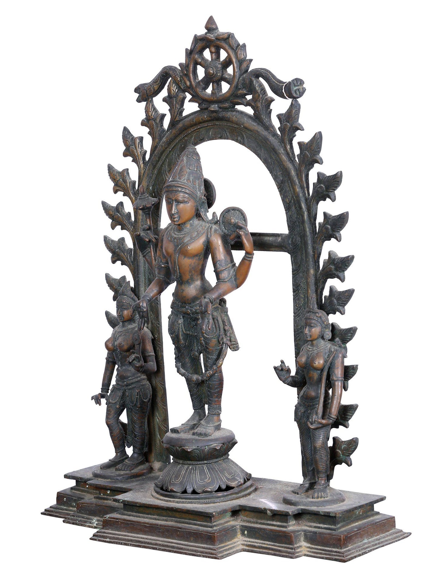 27'' Trio Of Lord Perumal With Bhudevi And Sridevi | Panchaloha Bronze Statue From Swamimalai