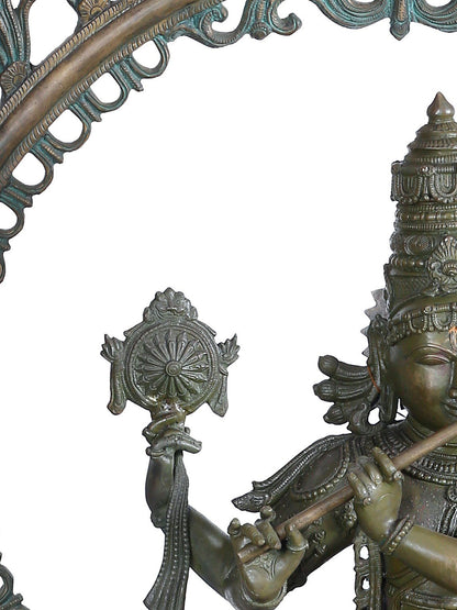 45" Lord Venugopal (Krishna) Playing Flute With Cow | Panchaloha Bronze Statue From Swamimalai