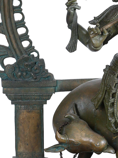 45" Lord Venugopal (Krishna) Playing Flute With Cow | Panchaloha Bronze Statue From Swamimalai