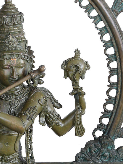 45" Lord Venugopal (Krishna) Playing Flute With Cow | Panchaloha Bronze Statue From Swamimalai