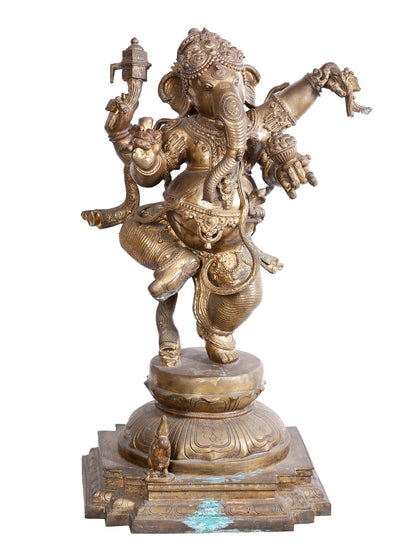 34" Large Chaturbhuja Dancing Lord Ganesha Statue | Panchaloha Bronze Statue From Swamimalai.