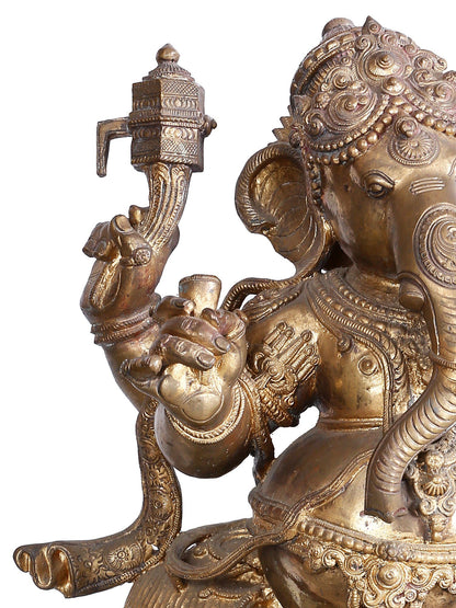 34" Large Chaturbhuja Dancing Lord Ganesha Statue | Panchaloha Bronze Statue From Swamimalai.