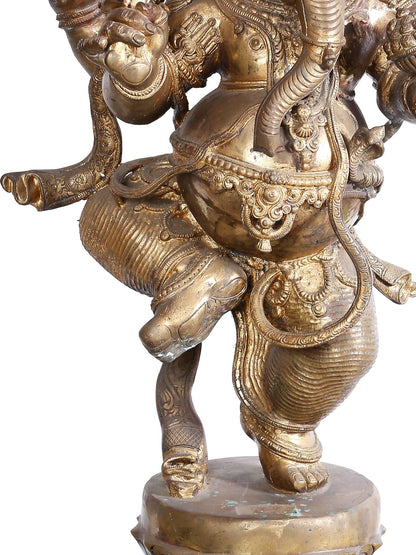 34" Large Chaturbhuja Dancing Lord Ganesha Statue | Panchaloha Bronze Statue From Swamimalai.