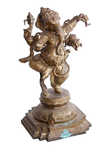 34" Large Chaturbhuja Dancing Lord Ganesha Statue | Panchaloha Bronze Statue From Swamimalai.