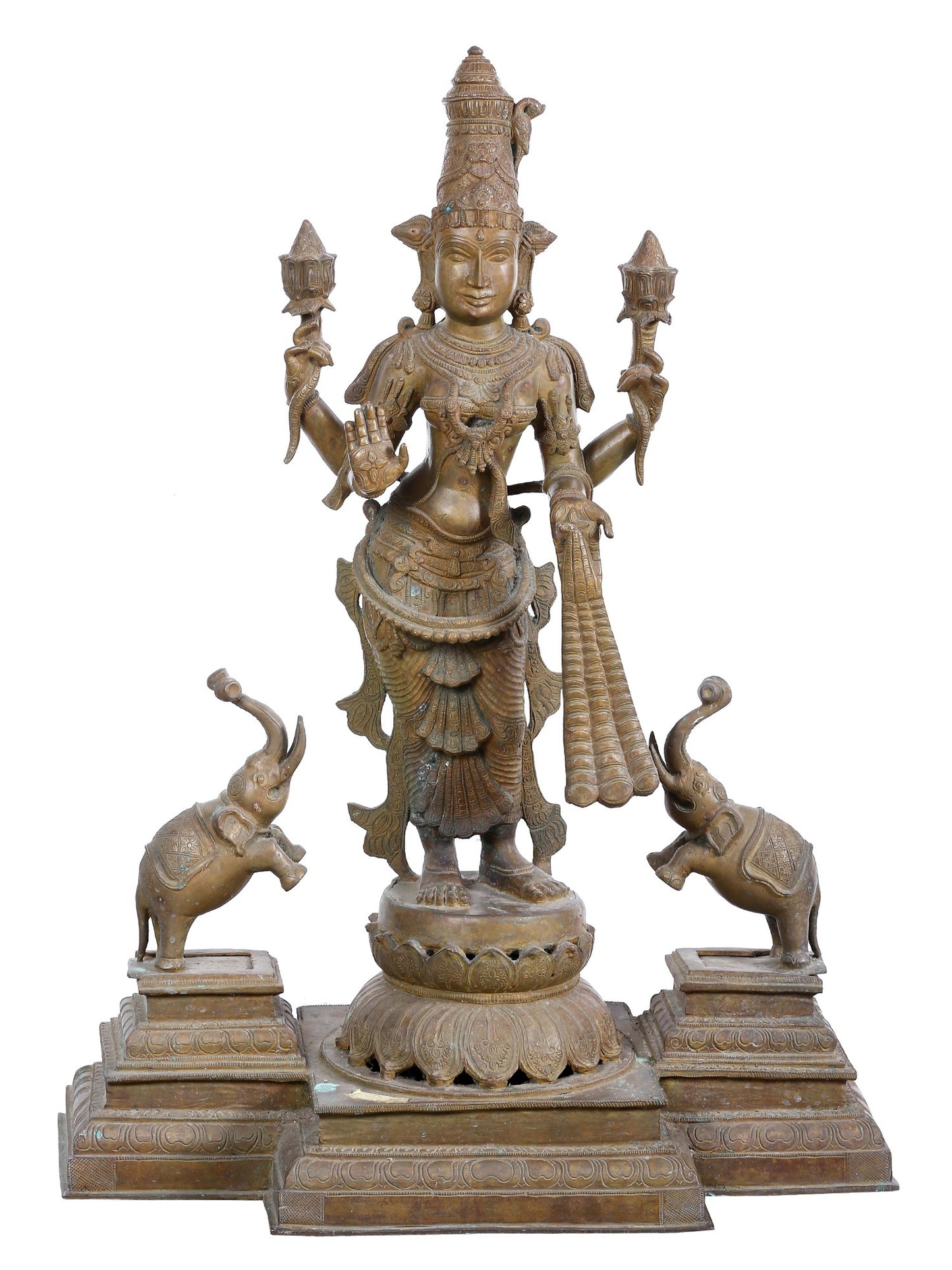 33" Large Standing Gajalakshmi Idol For Temple | Panchaloha Bronze Statue From Swamimalai