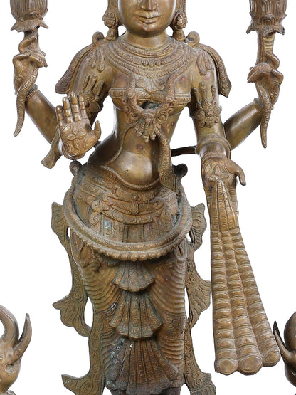 33" Large Standing Gajalakshmi Idol For Temple | Panchaloha Bronze Statue From Swamimalai