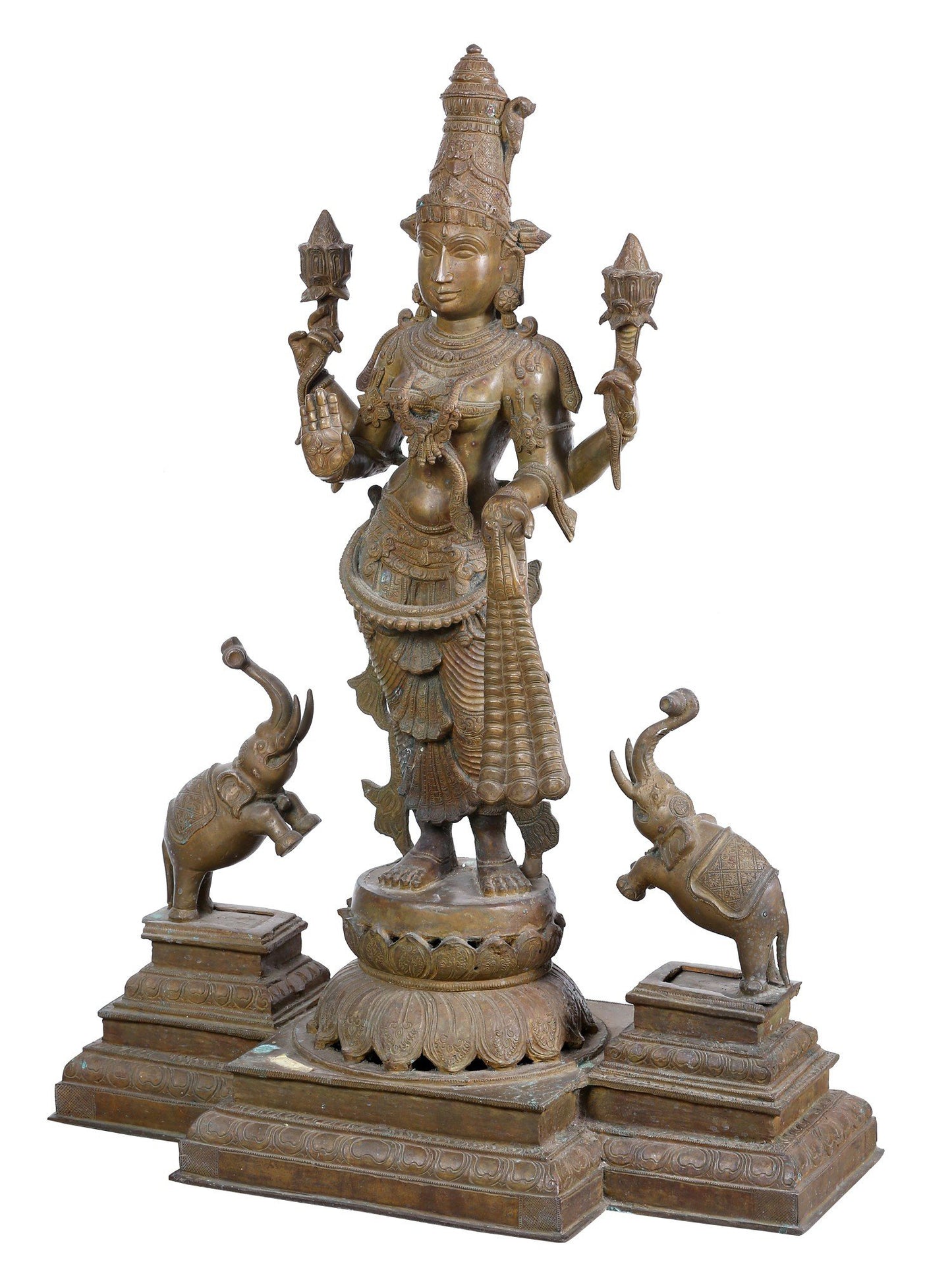 33" Large Standing Gajalakshmi Idol For Temple | Panchaloha Bronze Statue From Swamimalai