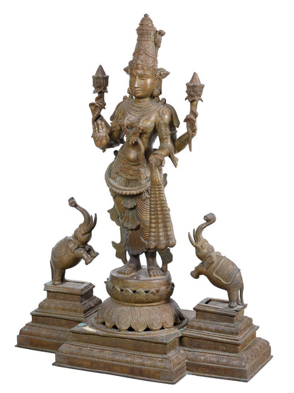 33" Large Standing Gajalakshmi Idol For Temple | Panchaloha Bronze Statue From Swamimalai