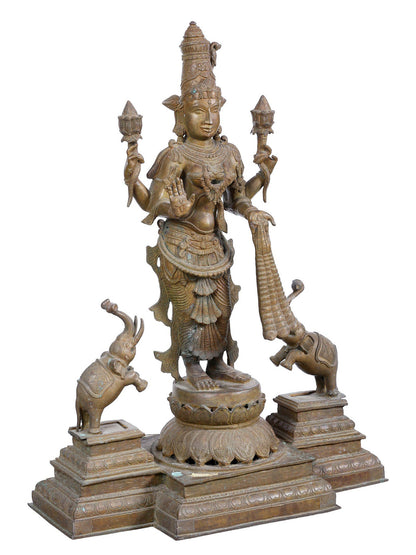 33" Large Standing Gajalakshmi Idol For Temple | Panchaloha Bronze Statue From Swamimalai