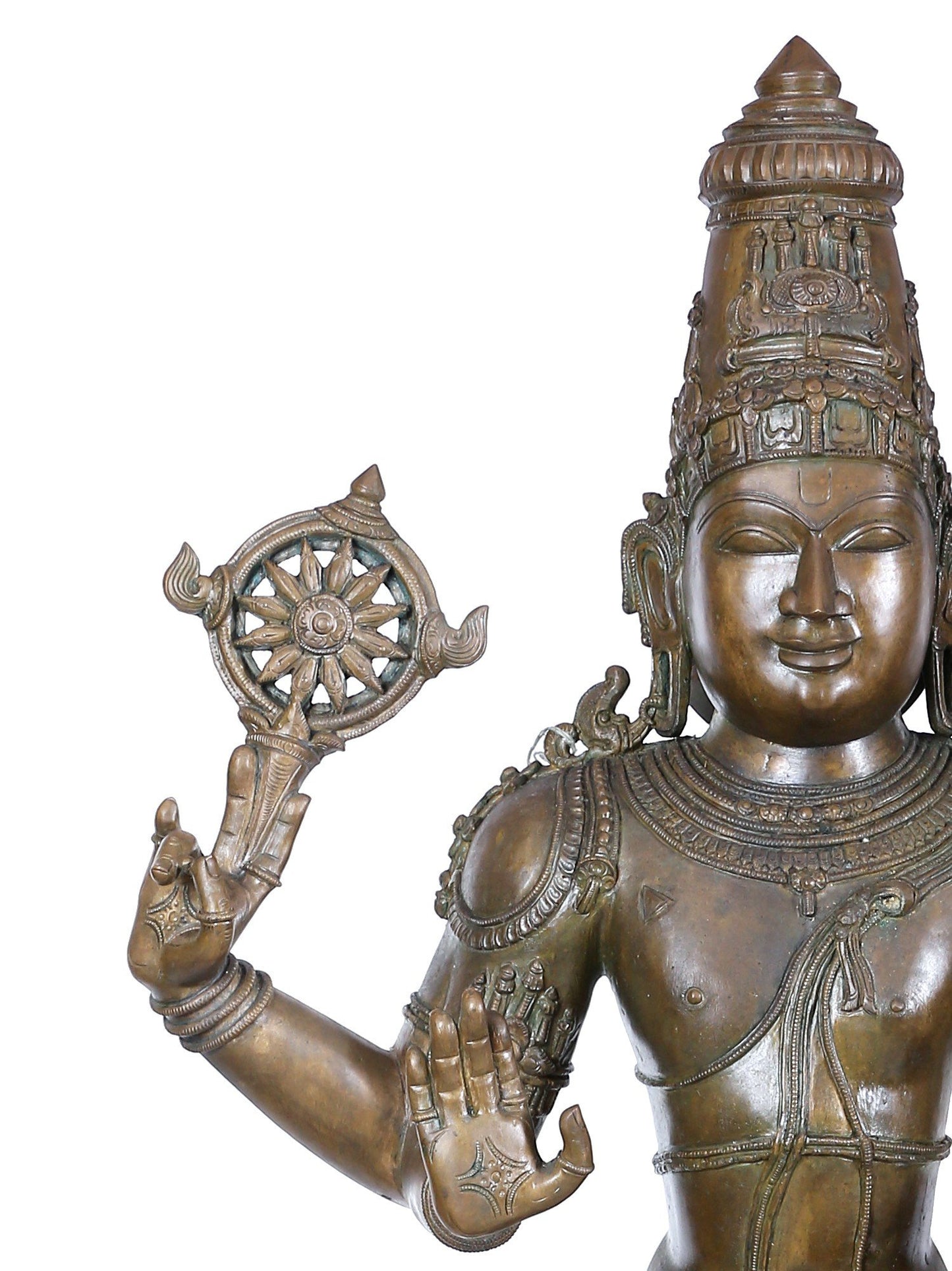 45'' Large Standing Chaturbhuja Lord Vishnu Idol | Panchaloha Bronze Statue From Swamimalai