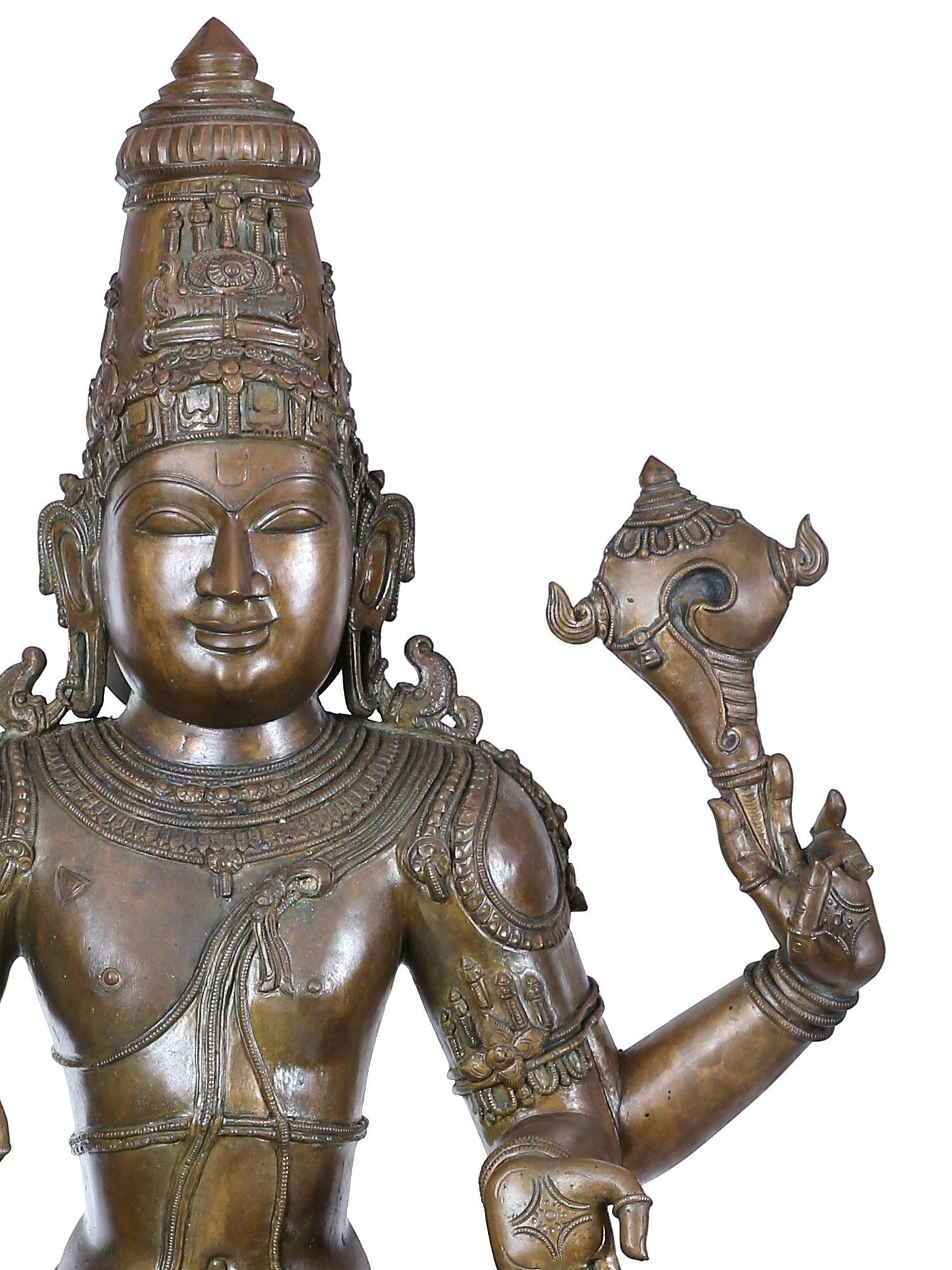 45'' Large Standing Chaturbhuja Lord Vishnu Idol | Panchaloha Bronze Statue From Swamimalai