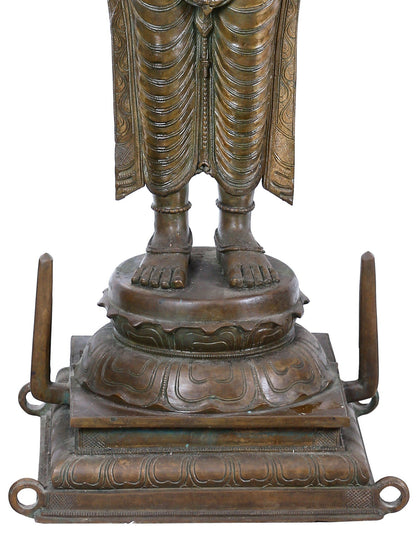 45'' Large Standing Chaturbhuja Lord Vishnu Idol | Panchaloha Bronze Statue From Swamimalai