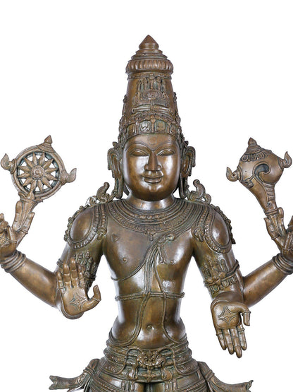 45'' Large Standing Chaturbhuja Lord Vishnu Idol | Panchaloha Bronze Statue From Swamimalai