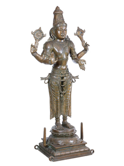 45'' Large Standing Chaturbhuja Lord Vishnu Idol | Panchaloha Bronze Statue From Swamimalai